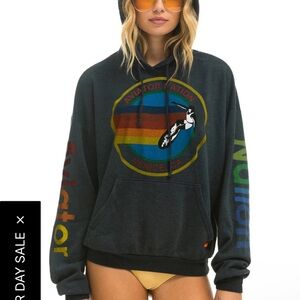 Aviator Nation Charcoal Hoodie with Rainbow Logo
